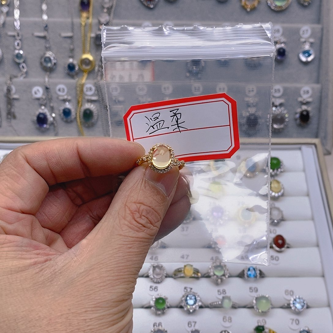 黄晶戒指银S925镶嵌活口可调