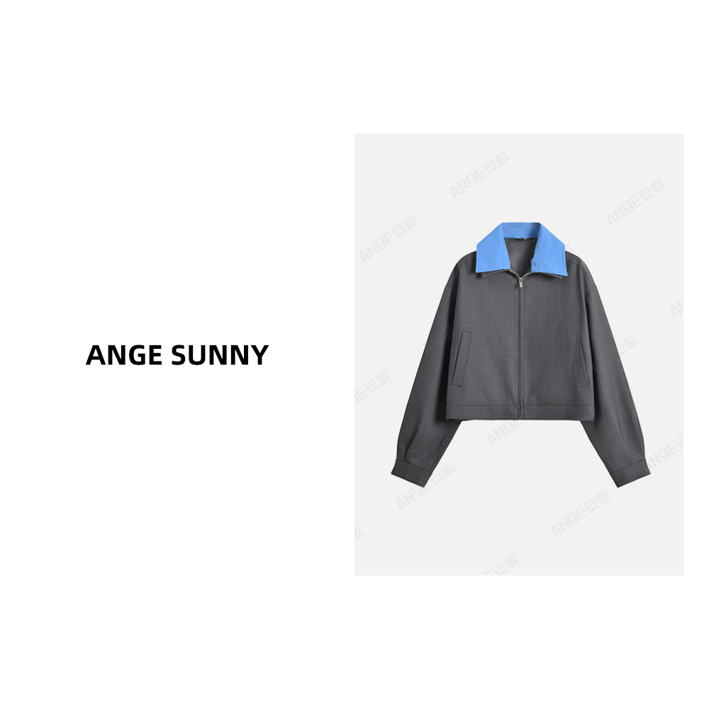 ANGE SUNNY【拼接领羊毛夹克】字母贴布刺绣徽标西装夹克