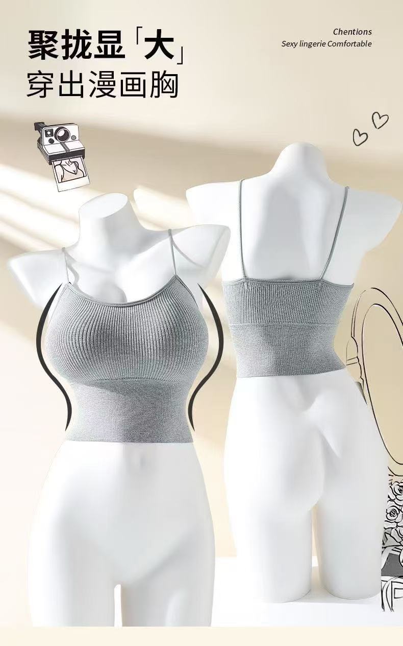 辣妹纯色吊带女背心可拆卸加厚胸垫显大外扩内衣打底外穿抹胸上衣