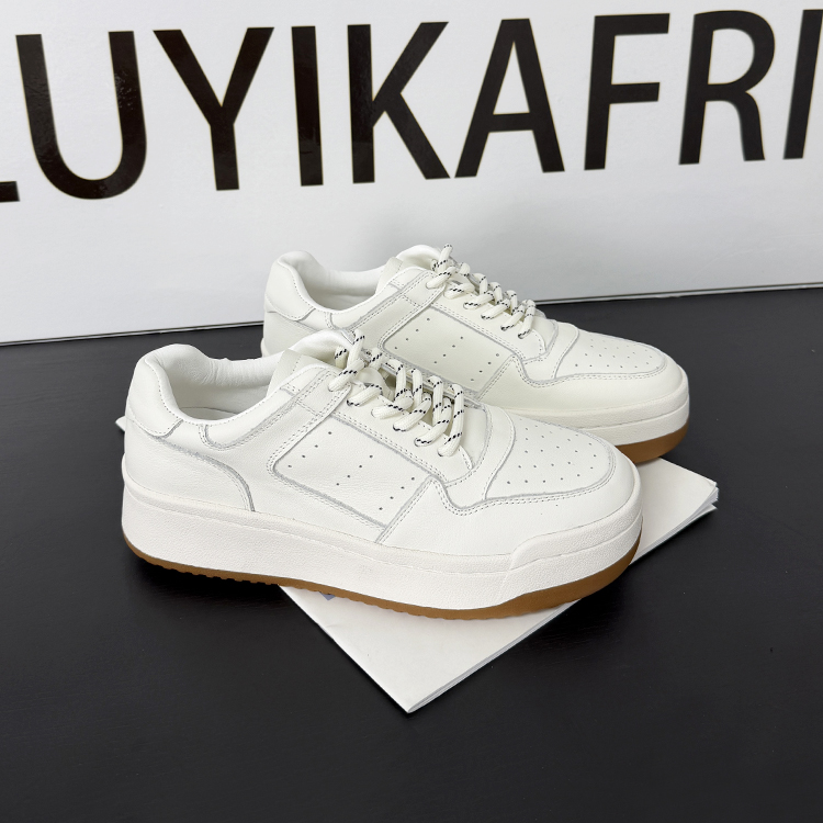 100%头层牛皮韩系厚底小白鞋女2025新百搭时尚运动休闲板鞋羊皮里