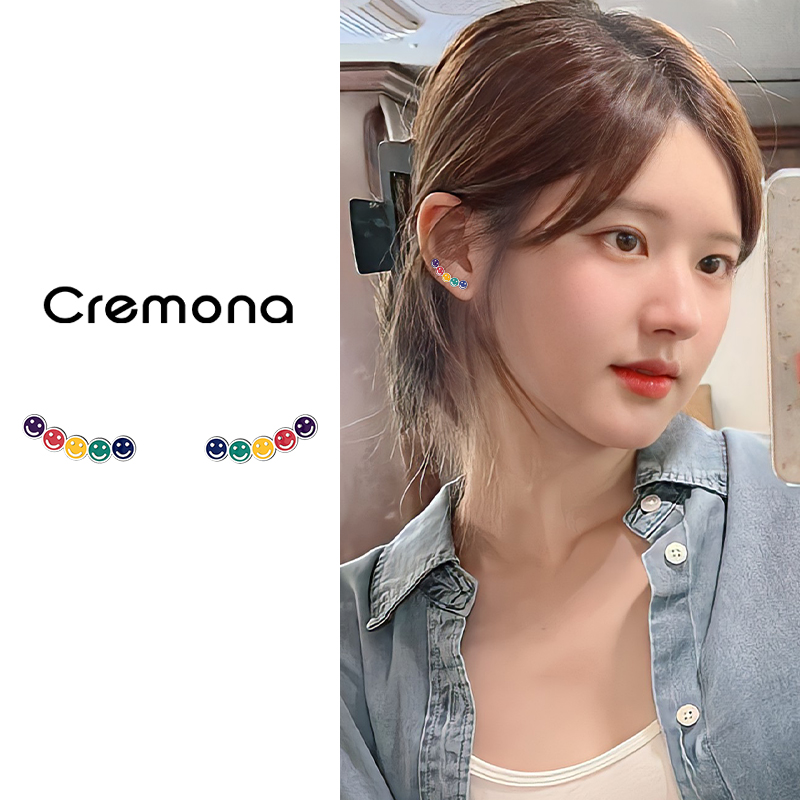 可爱彩色笑脸蚊香盘耳夹女小众设计感无耳洞耳钉韩系简约学生耳饰