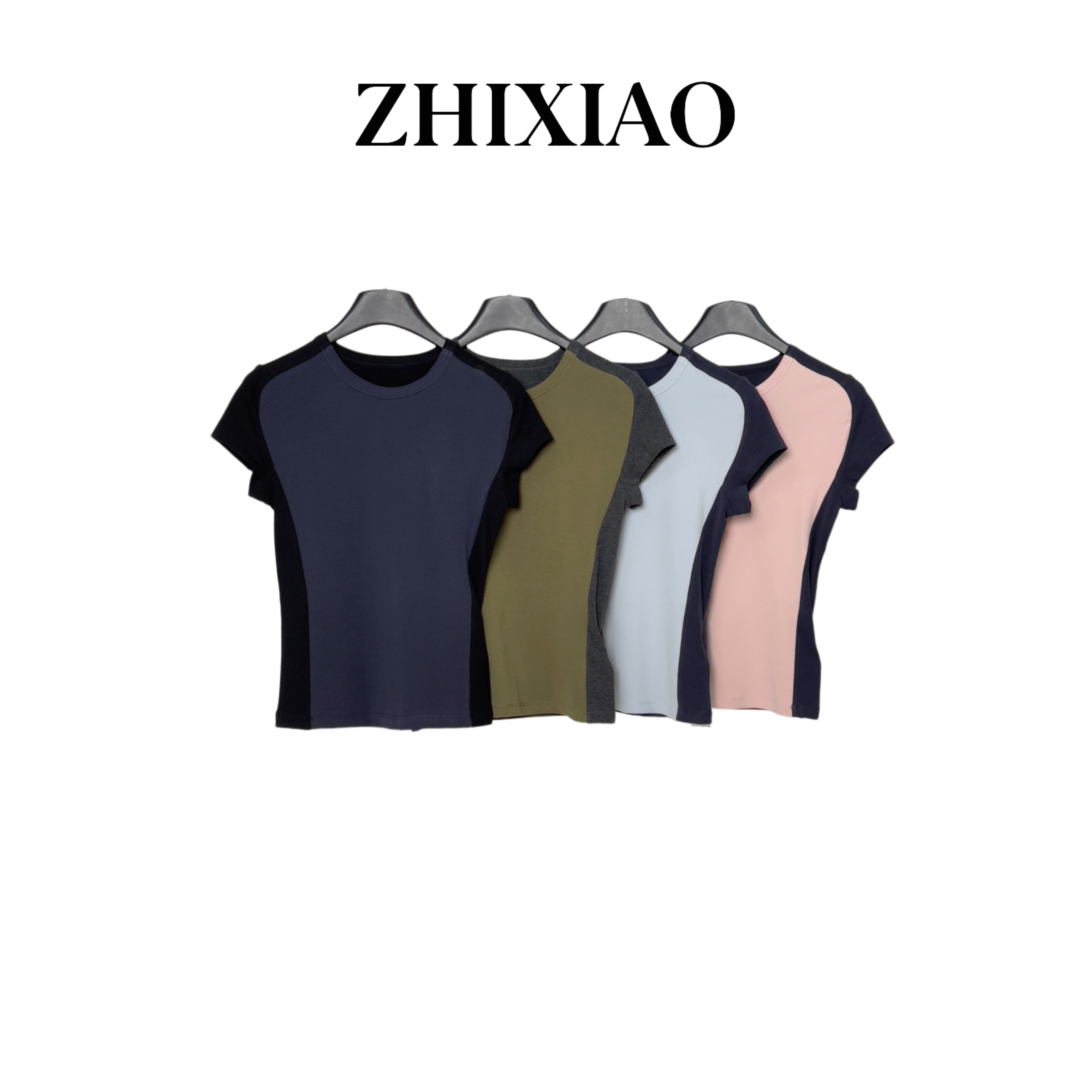 【ZHIXIAO】春季新款：极简拼色T恤150876
