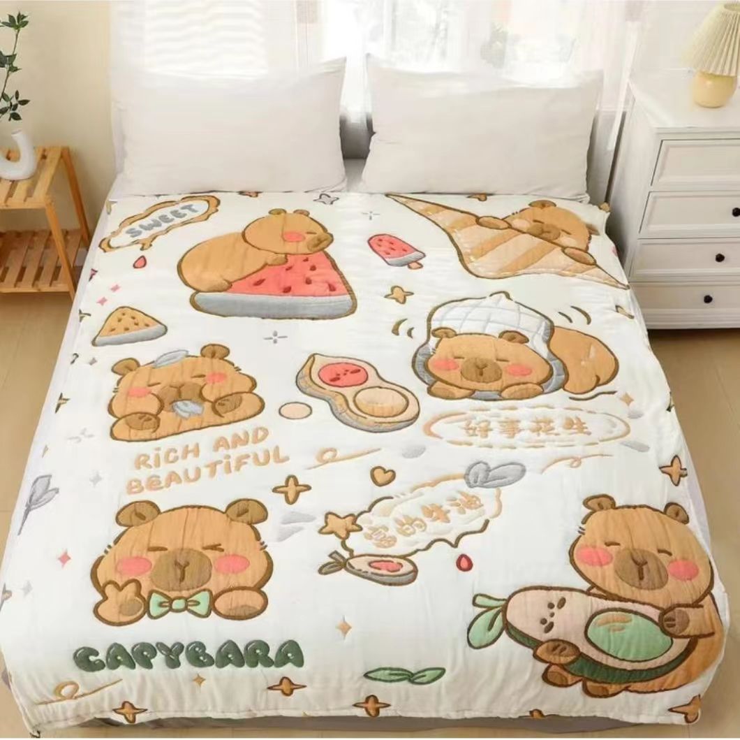 （富的牛油）150*200cmA类柔软舒适控温全棉云朵纱泡芙被可机洗