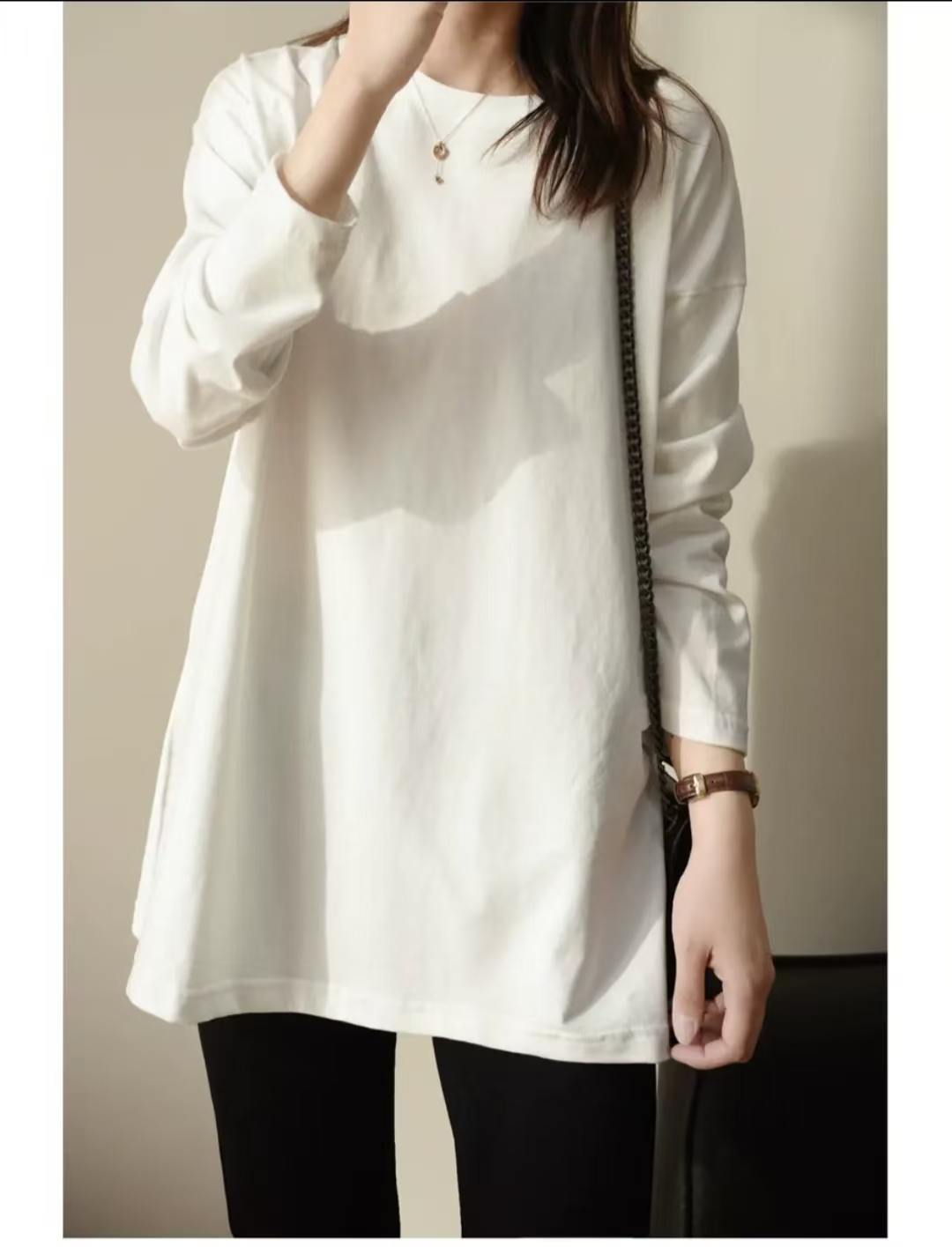 [欧若拉]街头风侧开女士长袖休闲运动百搭吸湿排汗速干3305款T恤