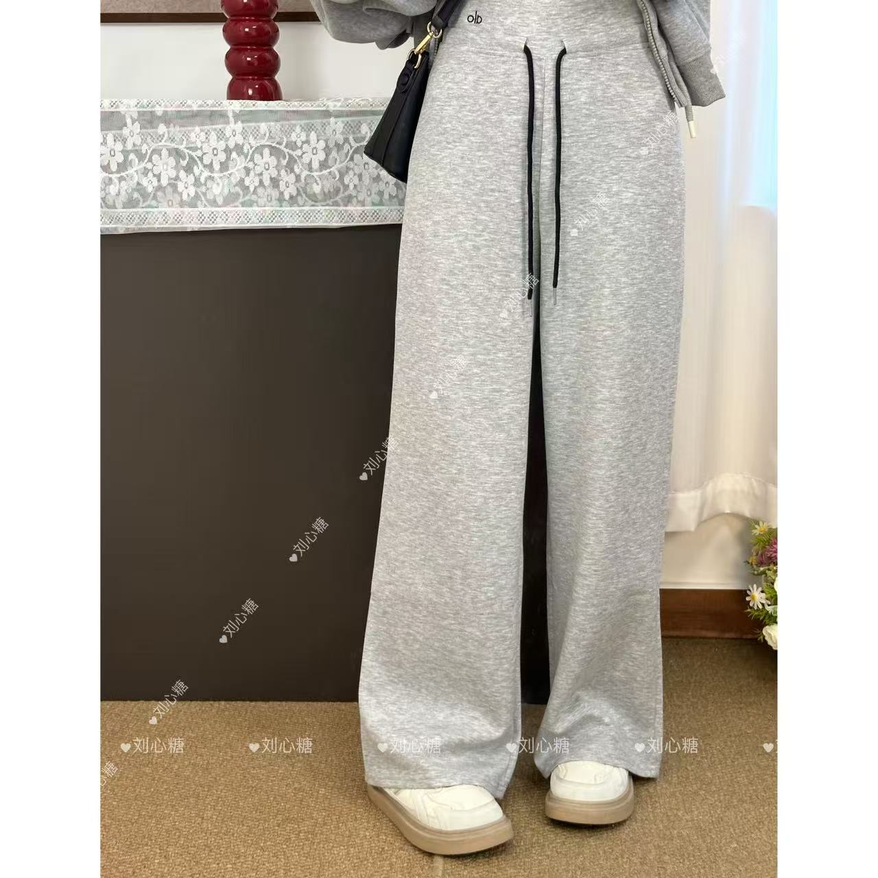 刘心糖【超模裤】灰色运动裤 舒服休闲高腰灰色拖地百搭阔腿运动裤