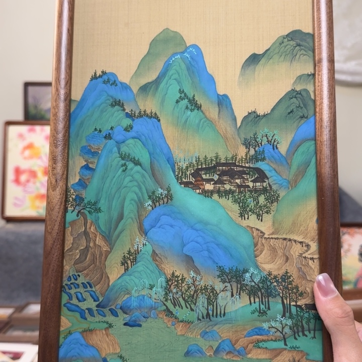 㿟***有机玻璃实木绢丝千里江山