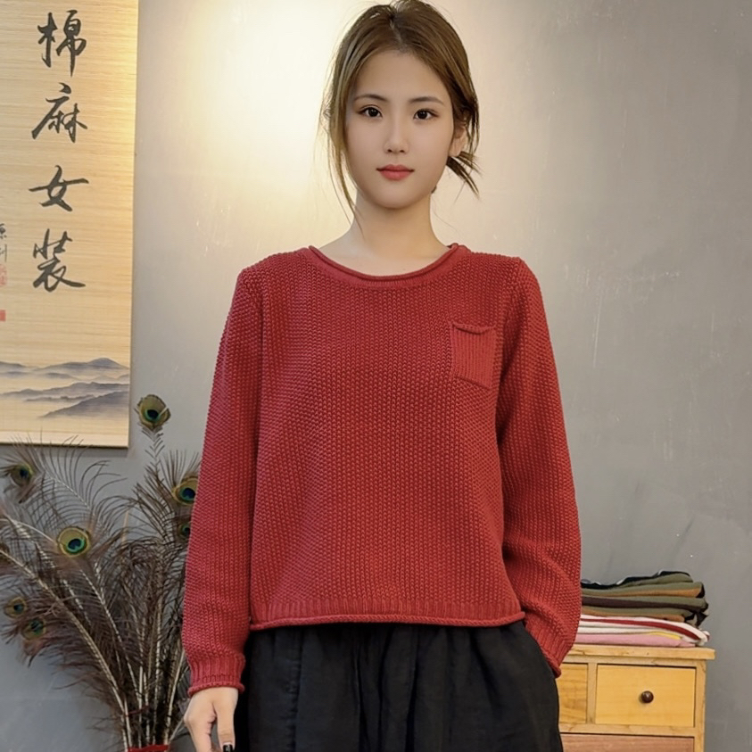 新款简约套头针织毛衣百搭遮肉显瘦