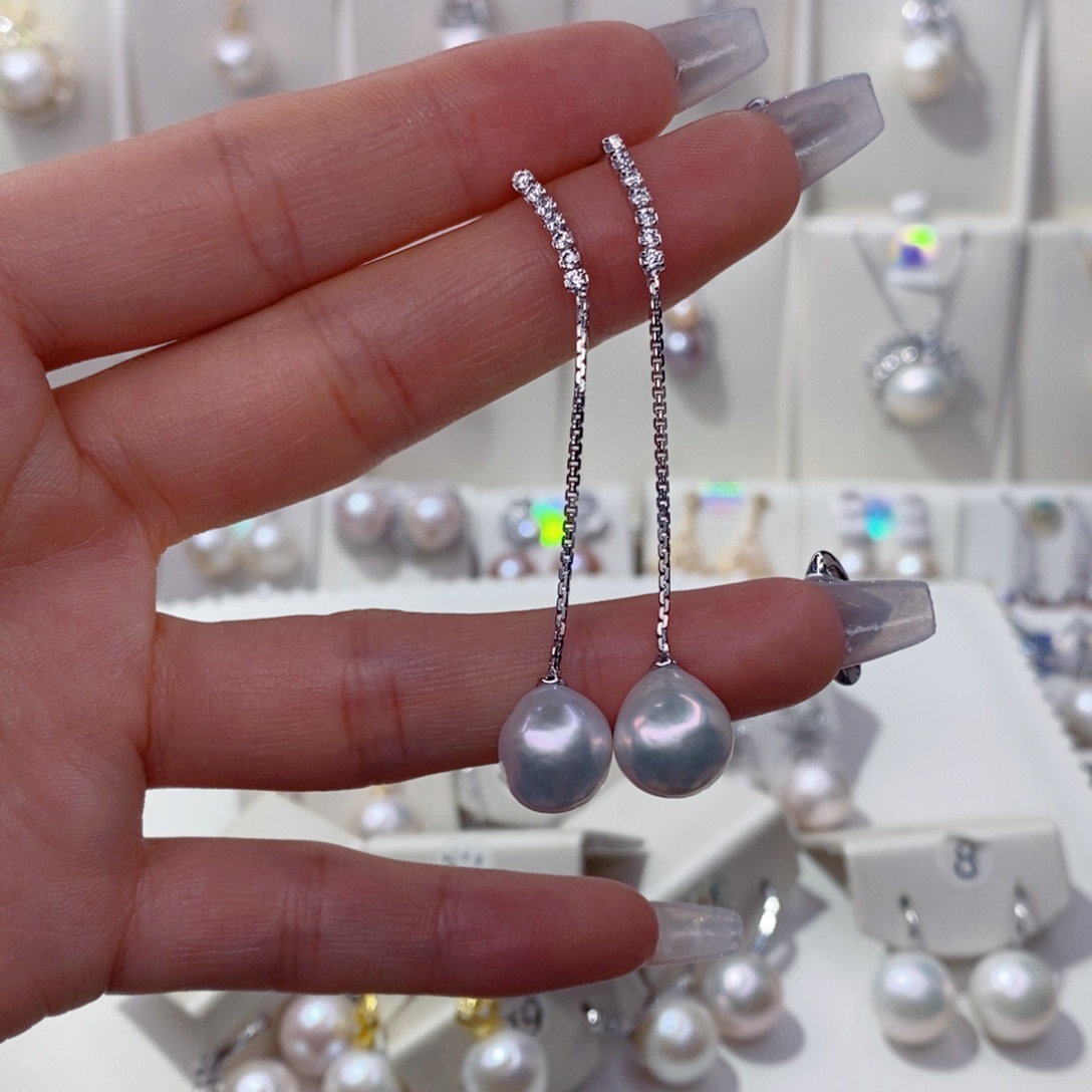 银S925镶嵌淡水珍珠耳饰