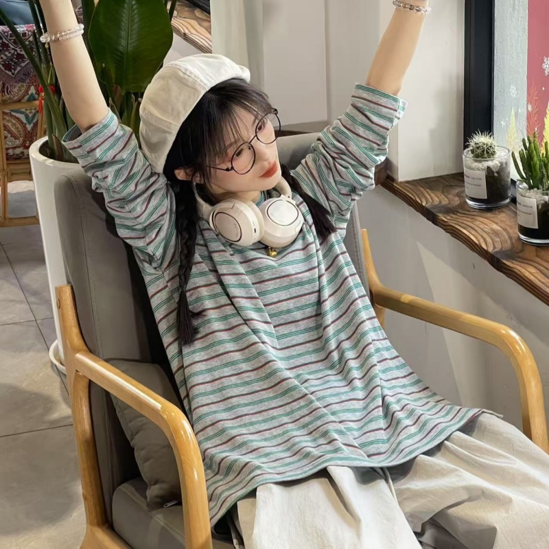 夏季新款百搭复古条纹款长袖T恤961637