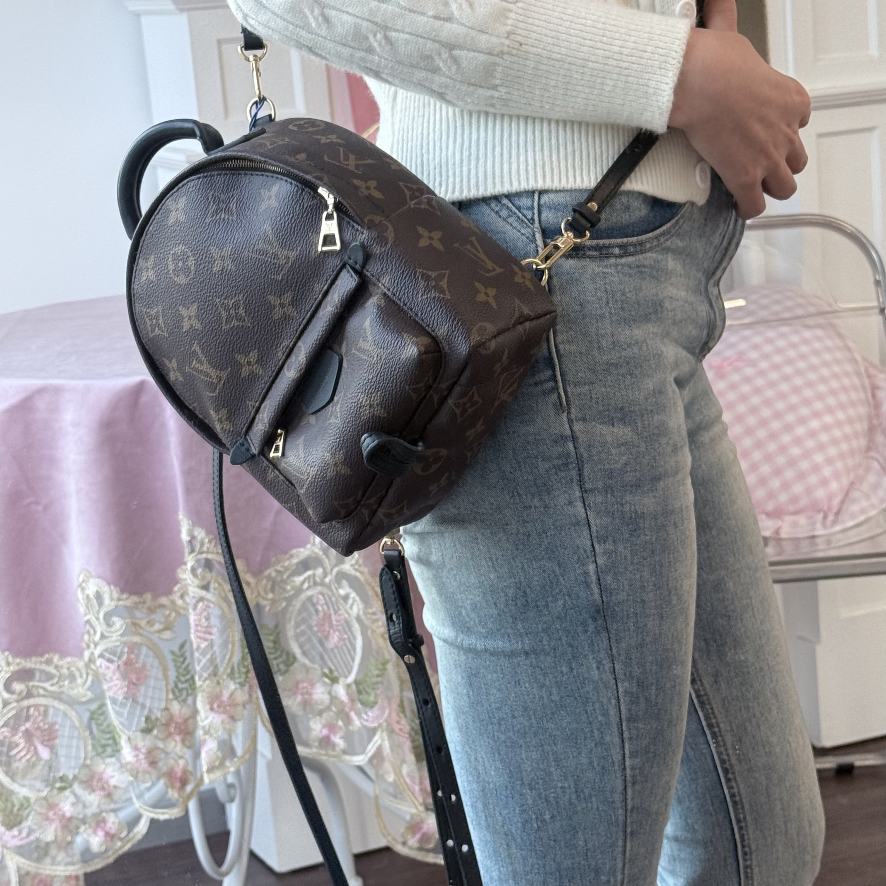 95新 LouisVuitton/路易威登 lv老花mini双肩包 