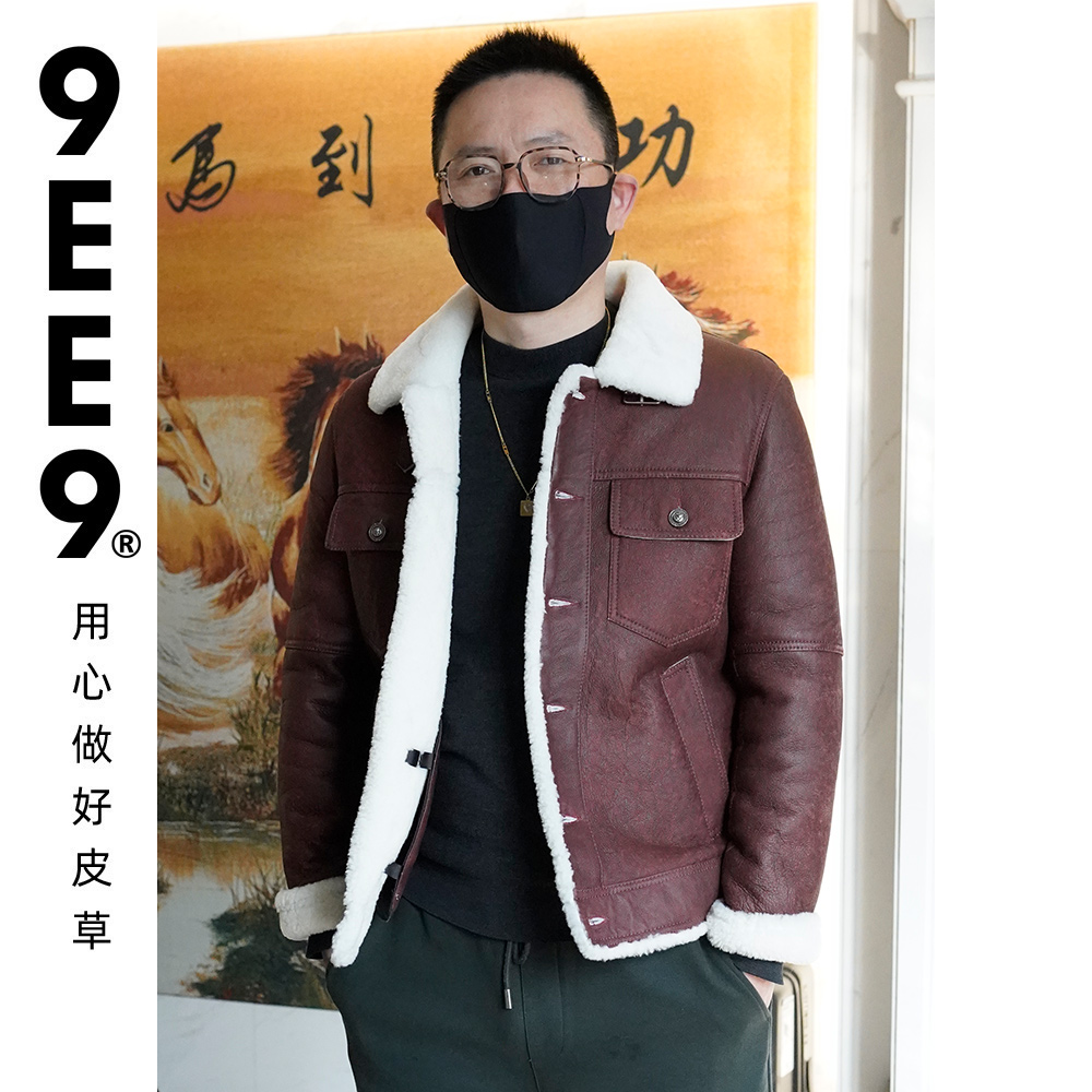 男短款时尚休闲翻领冬皮毛一体轻奢潮流保暖秋冬外套D-918