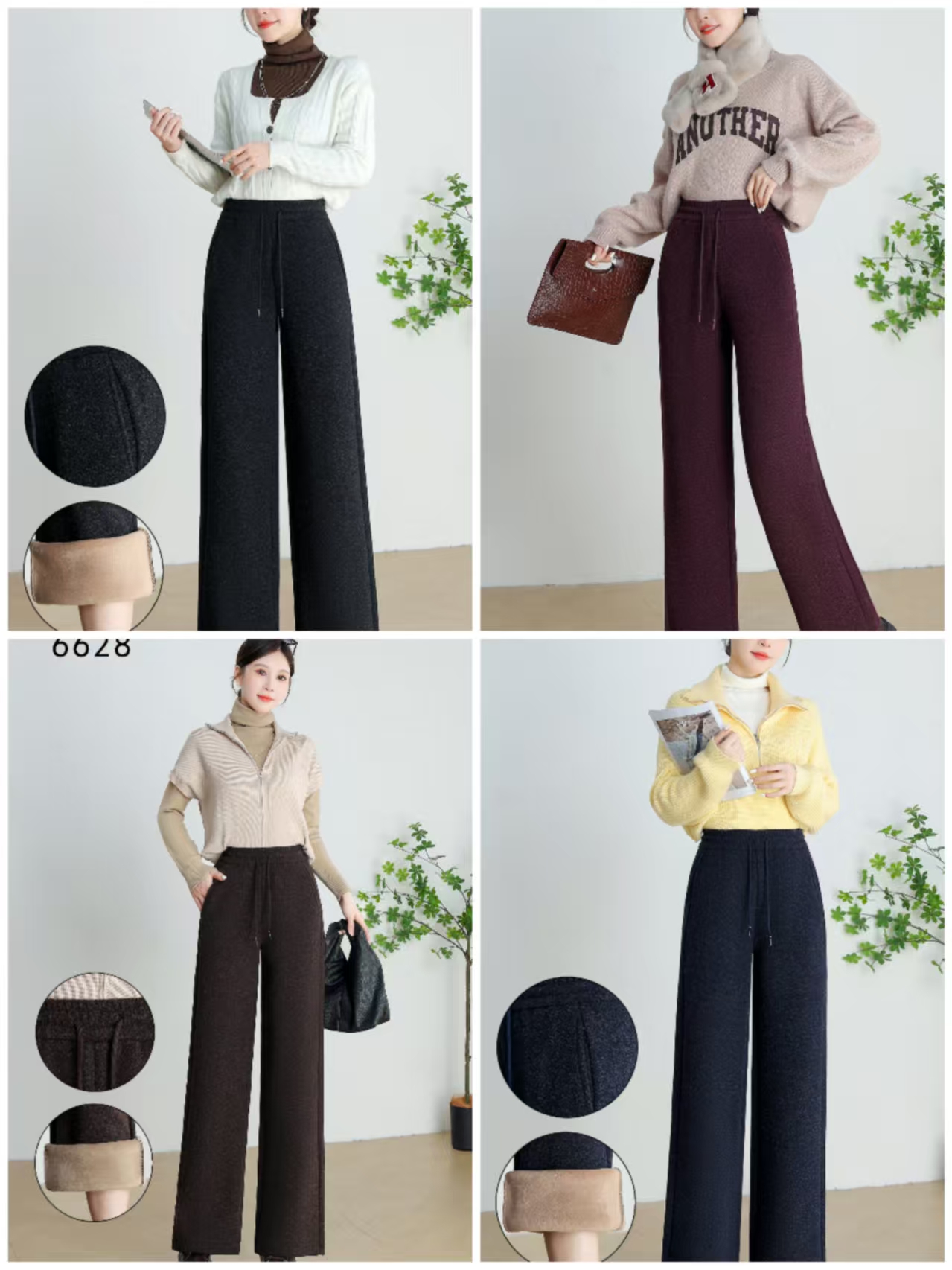 [纯色]冬季加绒 女士毛尼直筒裤 简约大气 时尚休闲-ZM80款