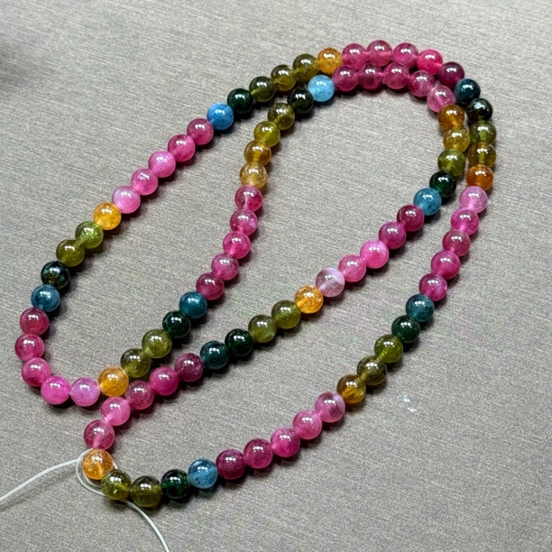 【伟伟鉴定】碧玺 老矿料 圆珠长串 6+有天然棉纹正常