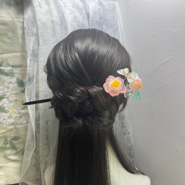 柠芳秋原创 琉璃木簪花朵发饰旗袍配饰粉色发饰头饰古风发簪盘发