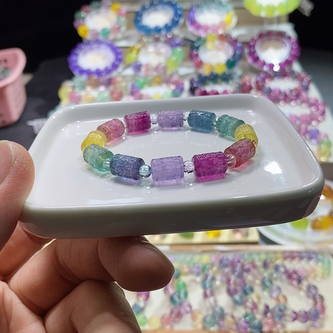 手链未镶嵌水晶彩虹桶珠8mm