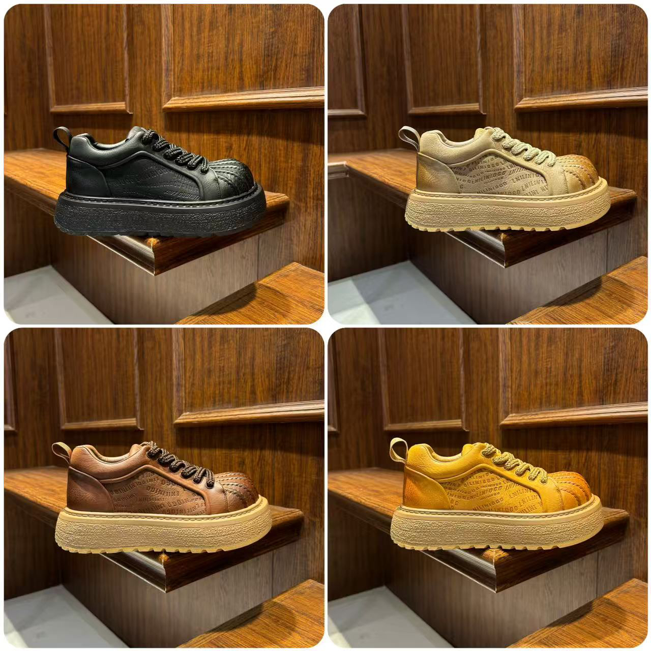 轻奢男鞋时尚潮流厚底增高鞋男士复古印花潮鞋百搭软底舒适休闲鞋