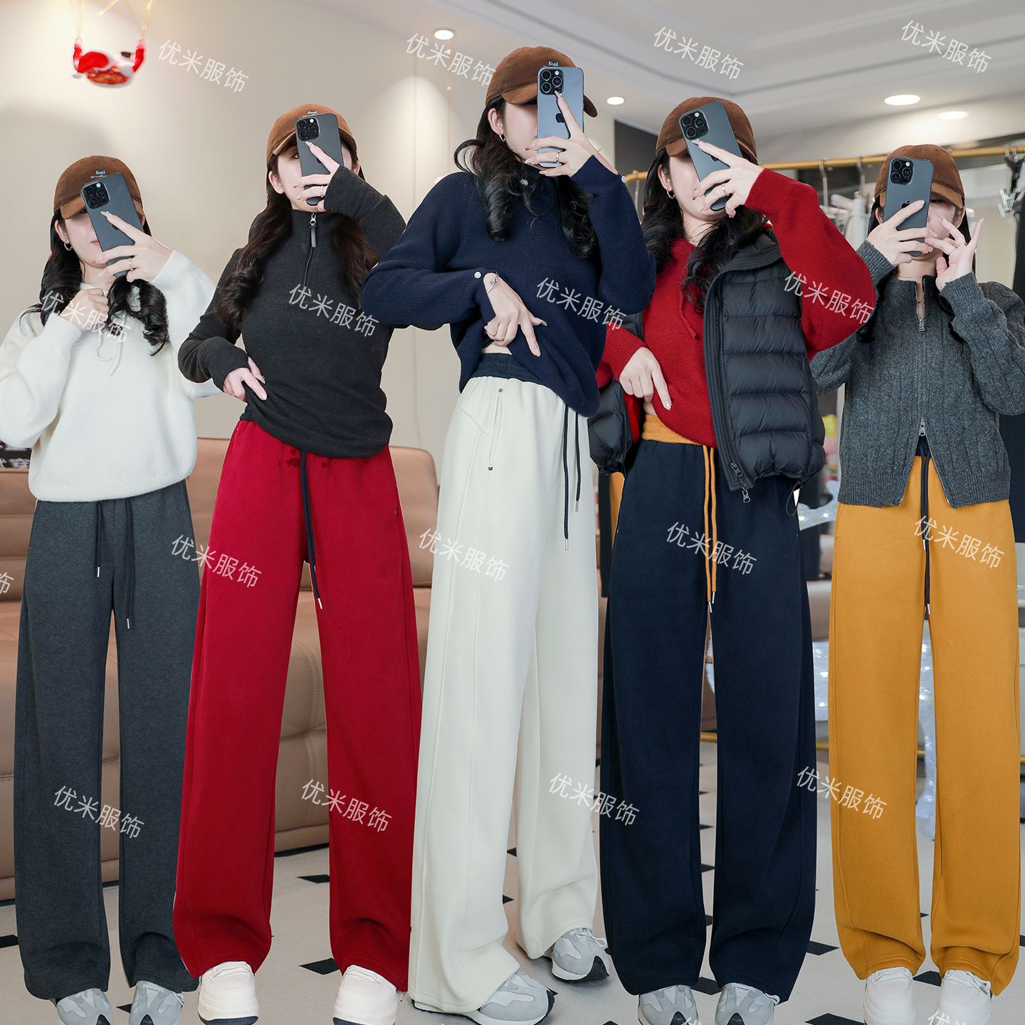 【铆钉卫裤】慕冬棉厚奥粒绒冬季拼接阔腿小个子弯刀直筒运动休闲裤