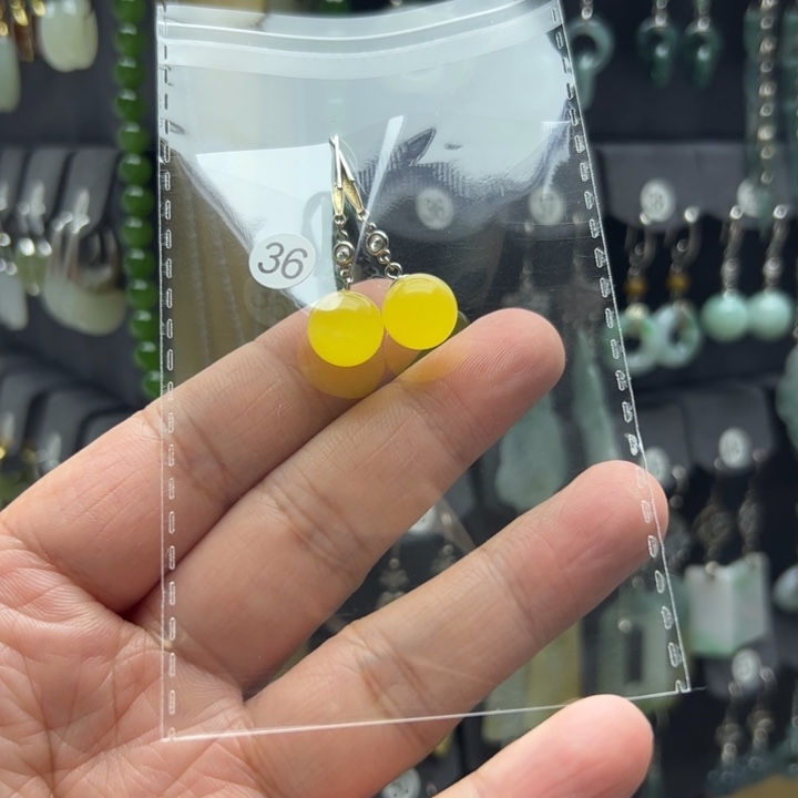 筝***语蜜蜡银S925镶嵌耳饰