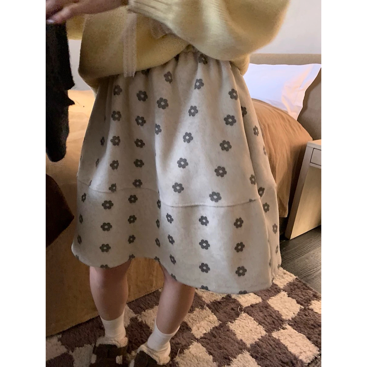 薄荷@9212 韩系时尚碎花设计感毛呢半身裙（有口袋 裙长50）12-3