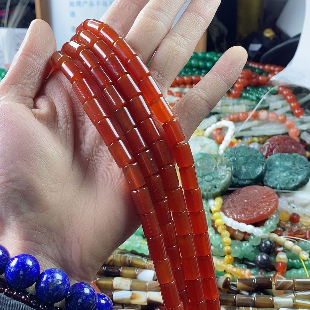 玛瑙/玉髓珠宝半成品合金一条天然8×11红玛瑙直桶珠A级