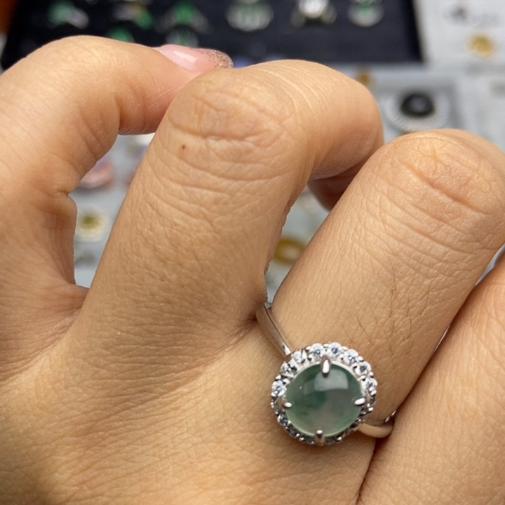 翡翠戒指银S925镶嵌戒指