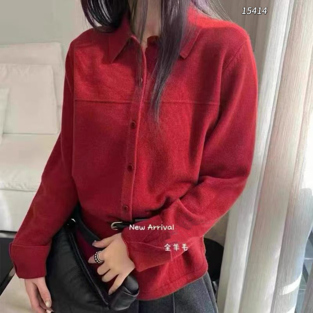 15414 WANGDAN（部分无水洗唛，介意慎拍)翻领开衫针织长袖