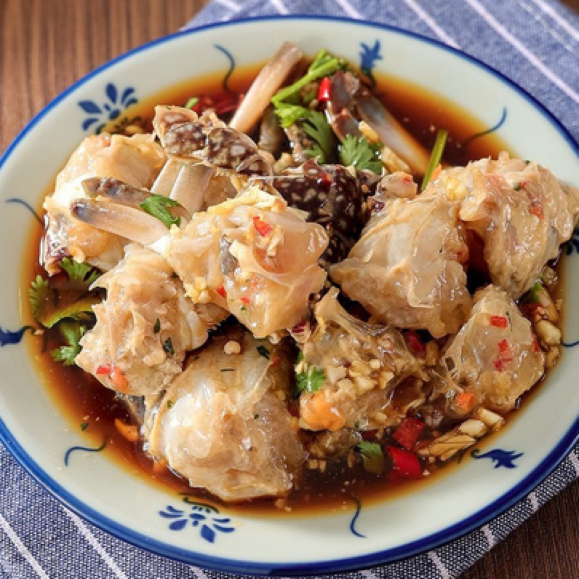 生呛腌制梭子蟹块 潮汕风味麻辣鲜香即食 毛重750g/桶