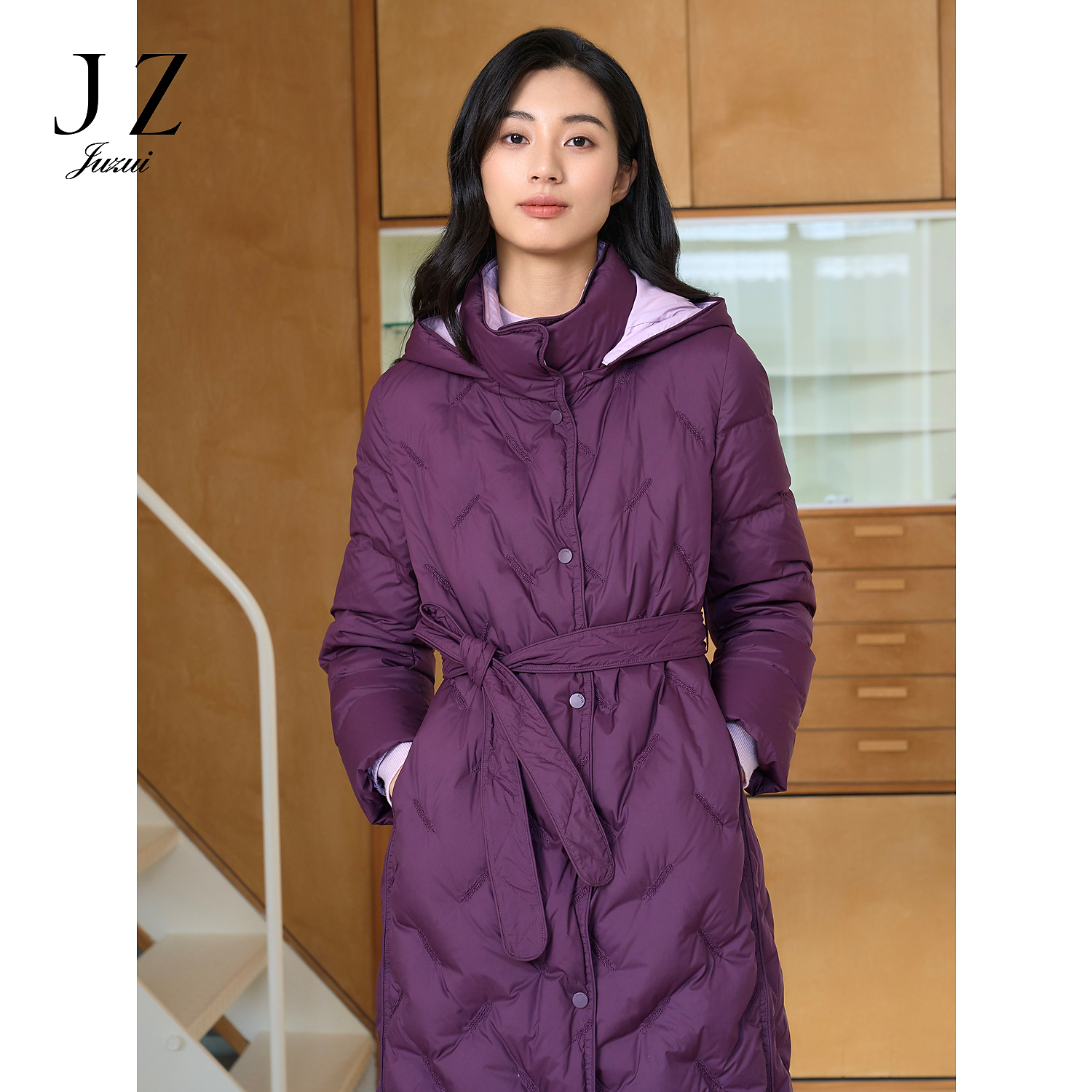 商场同款JZ玖姿优雅通勤收腰鸭绒羽绒女2024冬季新款JWED03105