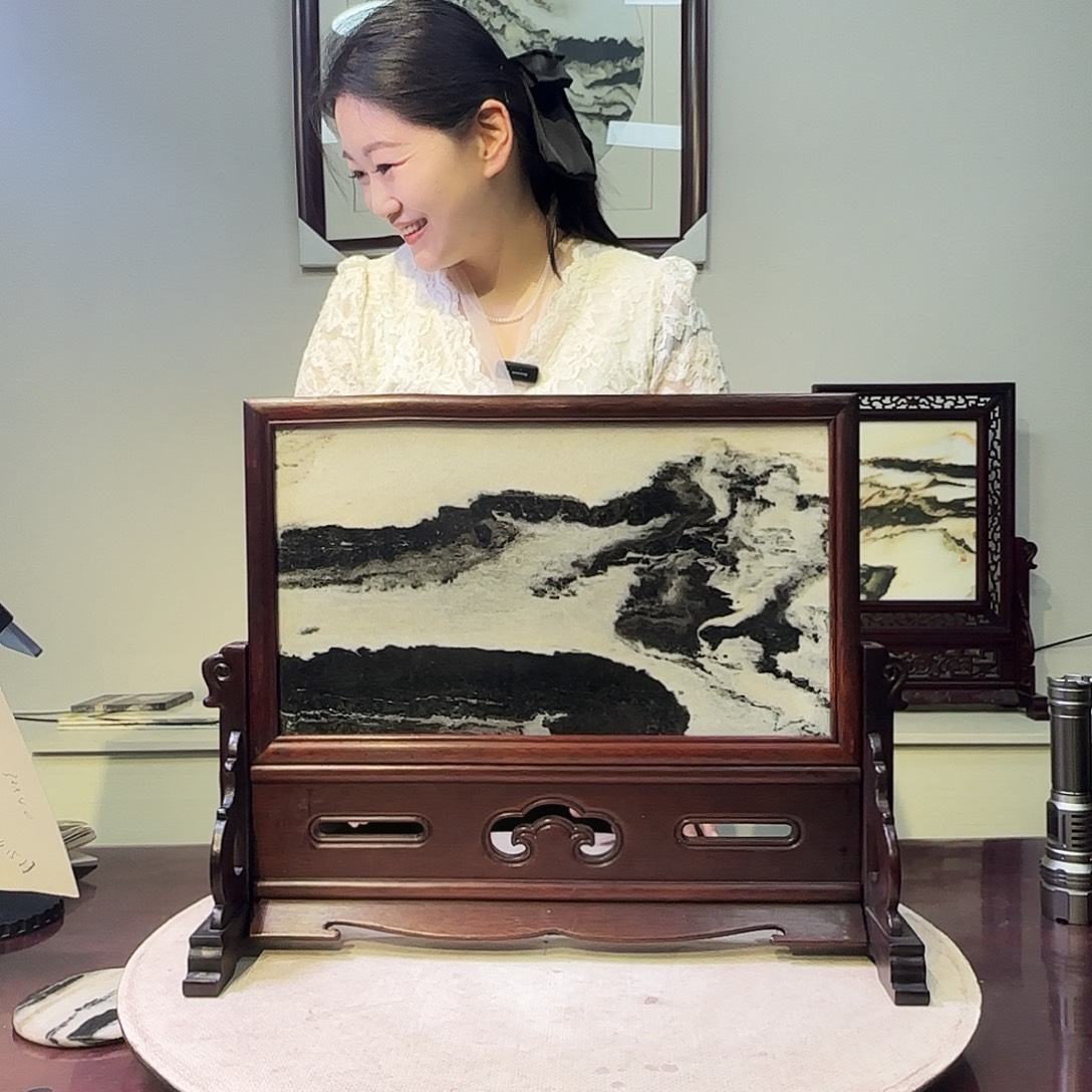 石材天然大理石画屏风摆件49×39