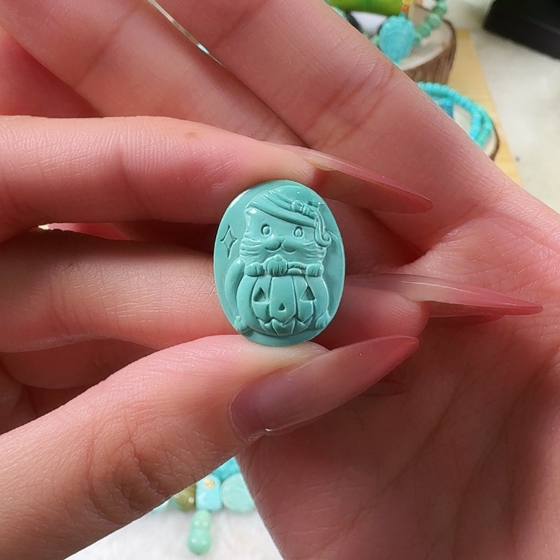 绿松石未镶嵌吊坠(不含链)猫猫城堡