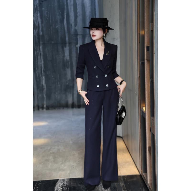 【M】重工亮片双排扣西装外套+阔腿裤百搭套装25098