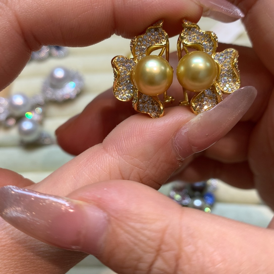 海水珍珠耳饰银S925镶嵌