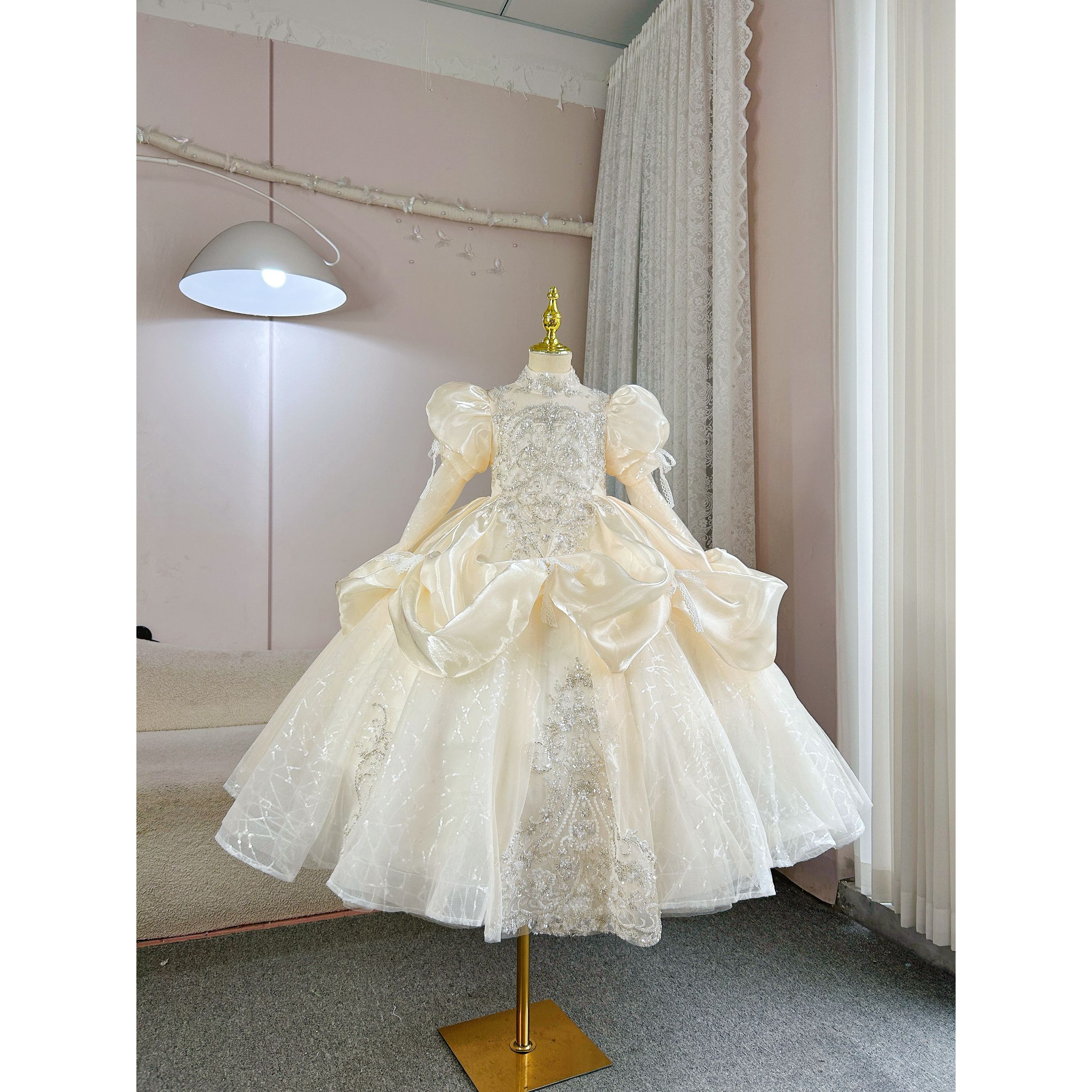 【暮光锦缎】香槟宫廷风主持人演出花童生日裙气质钢琴女童礼服