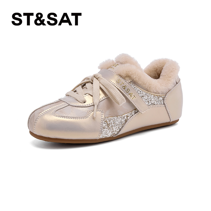 星期六复古加绒德训鞋女2025冬季新款保暖轻便舒适百搭休闲阿甘鞋商品图