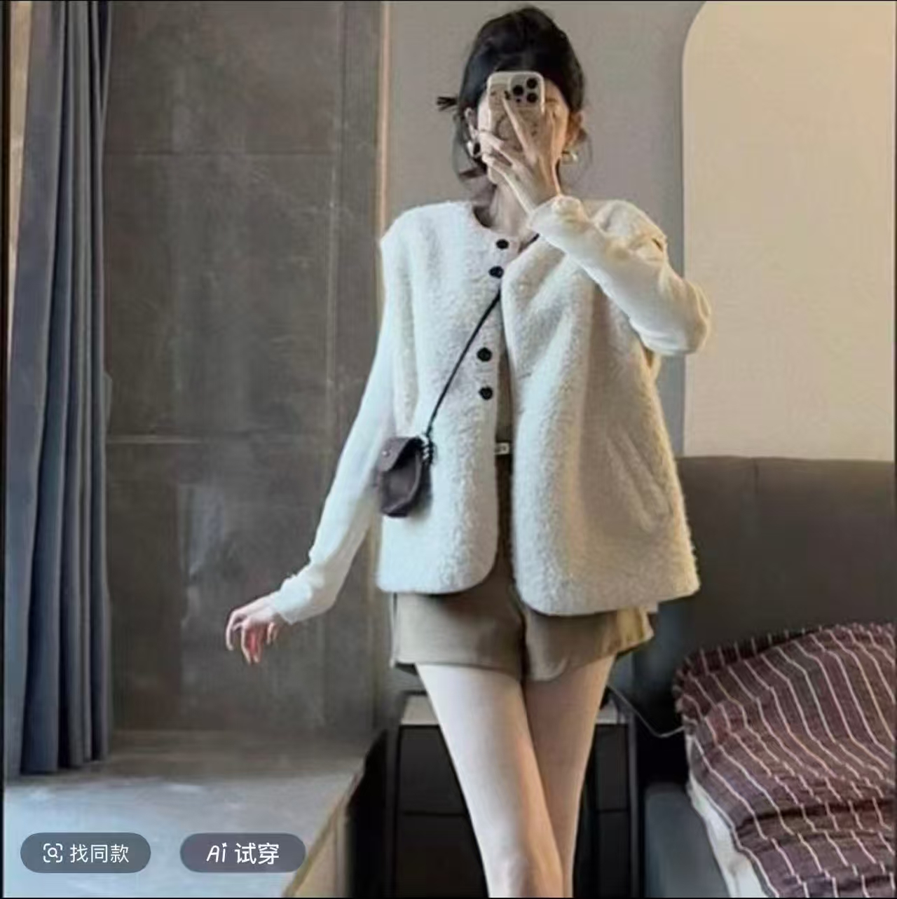 滨莉家【3850】秋冬韩系时尚毛茸茸羊羔毛马甲