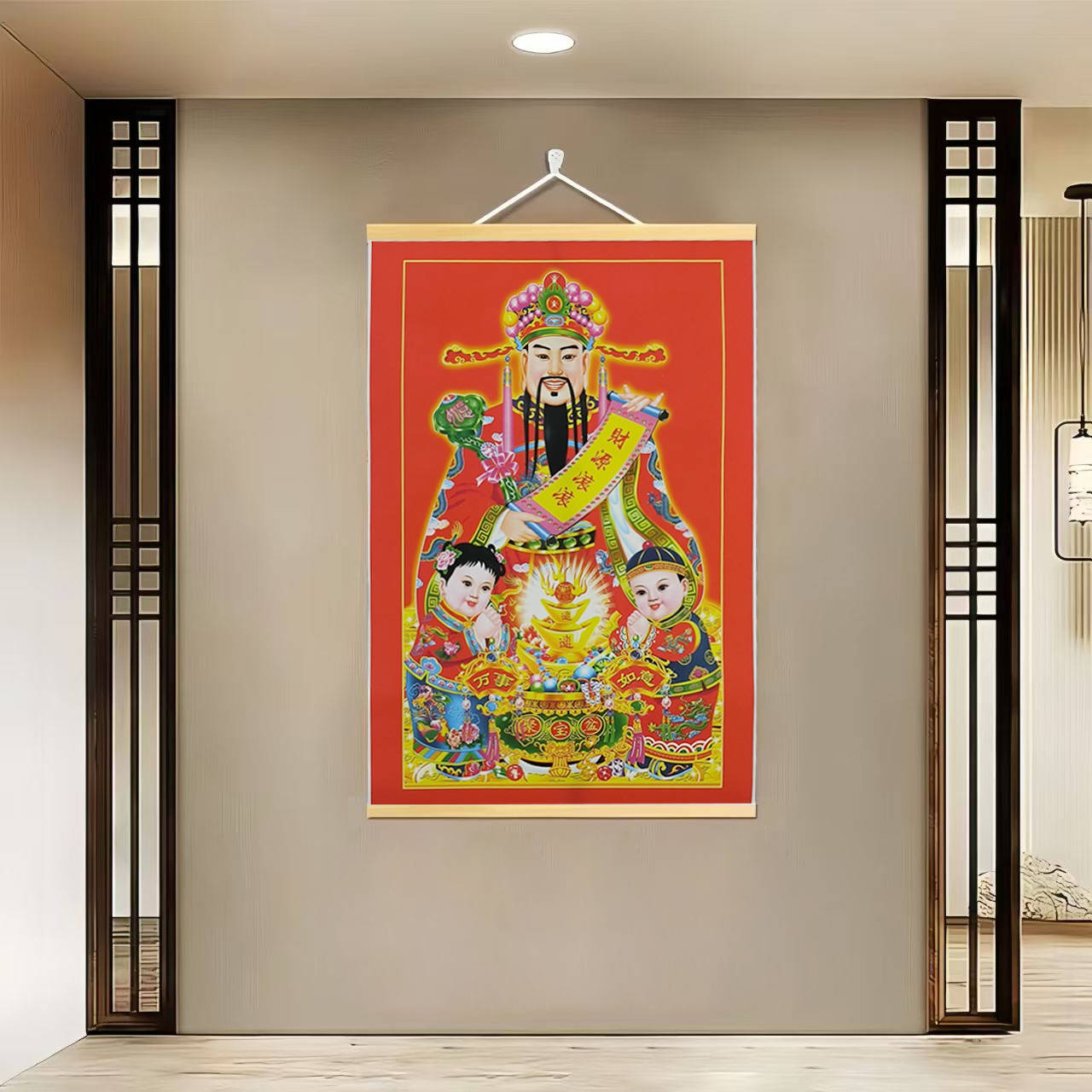 【708财神]60x90cm现代简约挂轴装饰画办公室家居装饰画