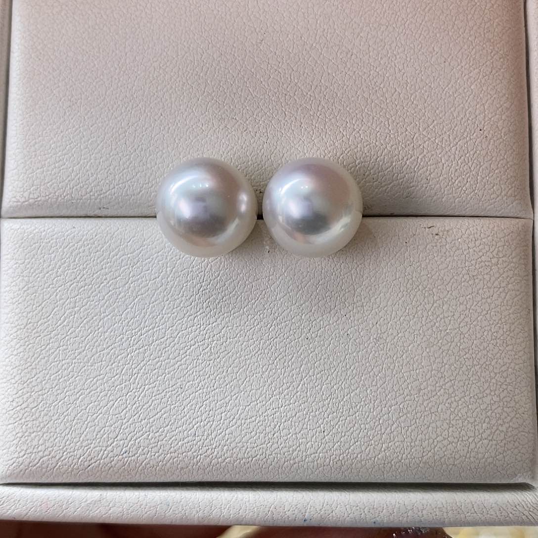 海水珍珠耳饰18K金镶嵌澳白10-11m m
