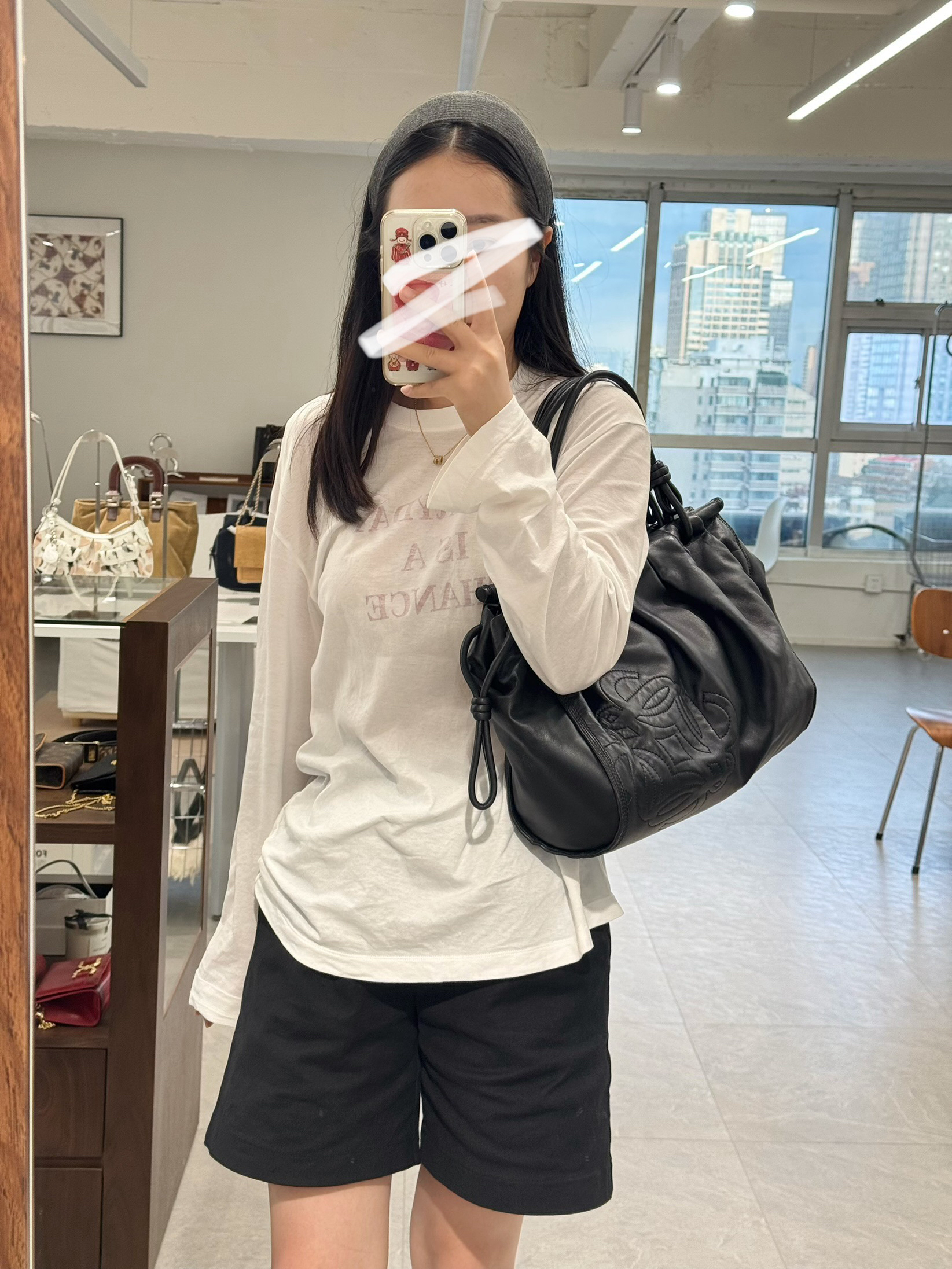 95新 LOEWE/罗意威 黑色小羊皮托特手提腋下包
