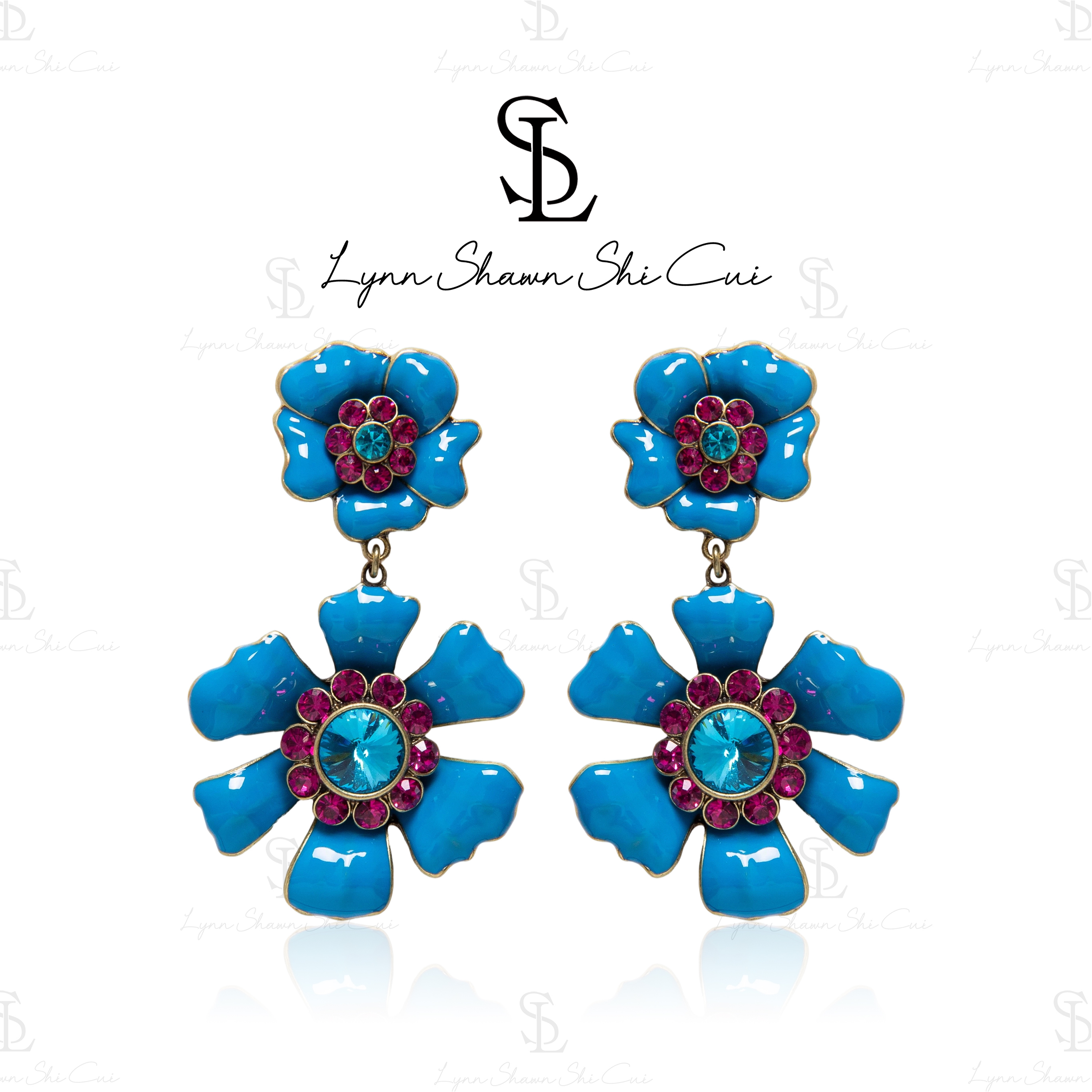 铜合金锆石耳饰 复古休闲风小花花耳饰