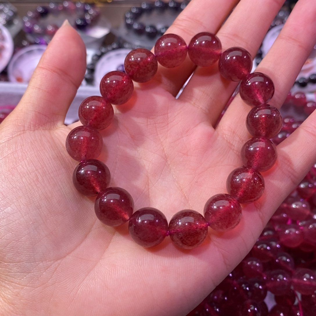 石英质玉手链未镶嵌魏*凉草莓晶12+