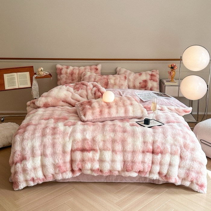 兔毛绒床品四件套渐变色兔绒牛奶绒长绒四件套冬季