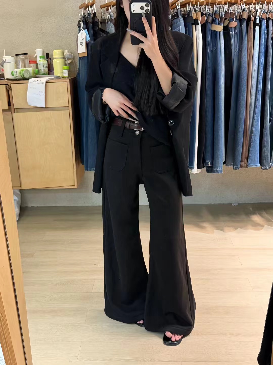 复古毛呢阔腿裤女宽松直筒秋冬设计感高腰裤垂感百搭拖地长裤7062