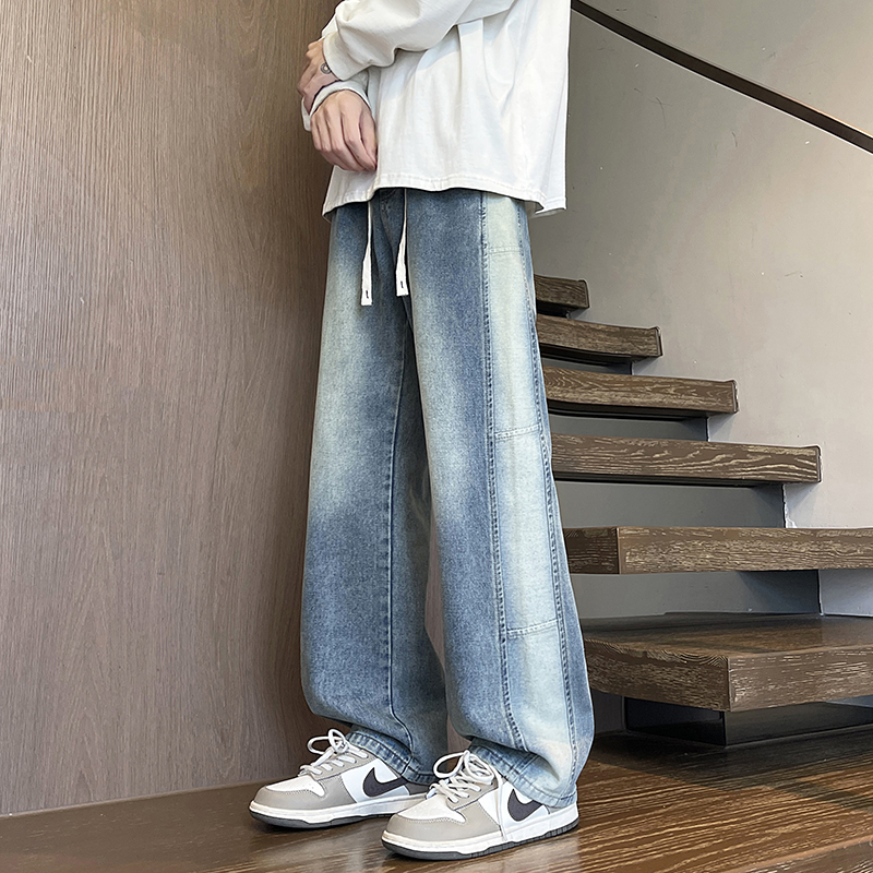 潮牌青少年春秋新款渐变色时尚牛仔裤松紧腰舒适宽松男生百搭长裤