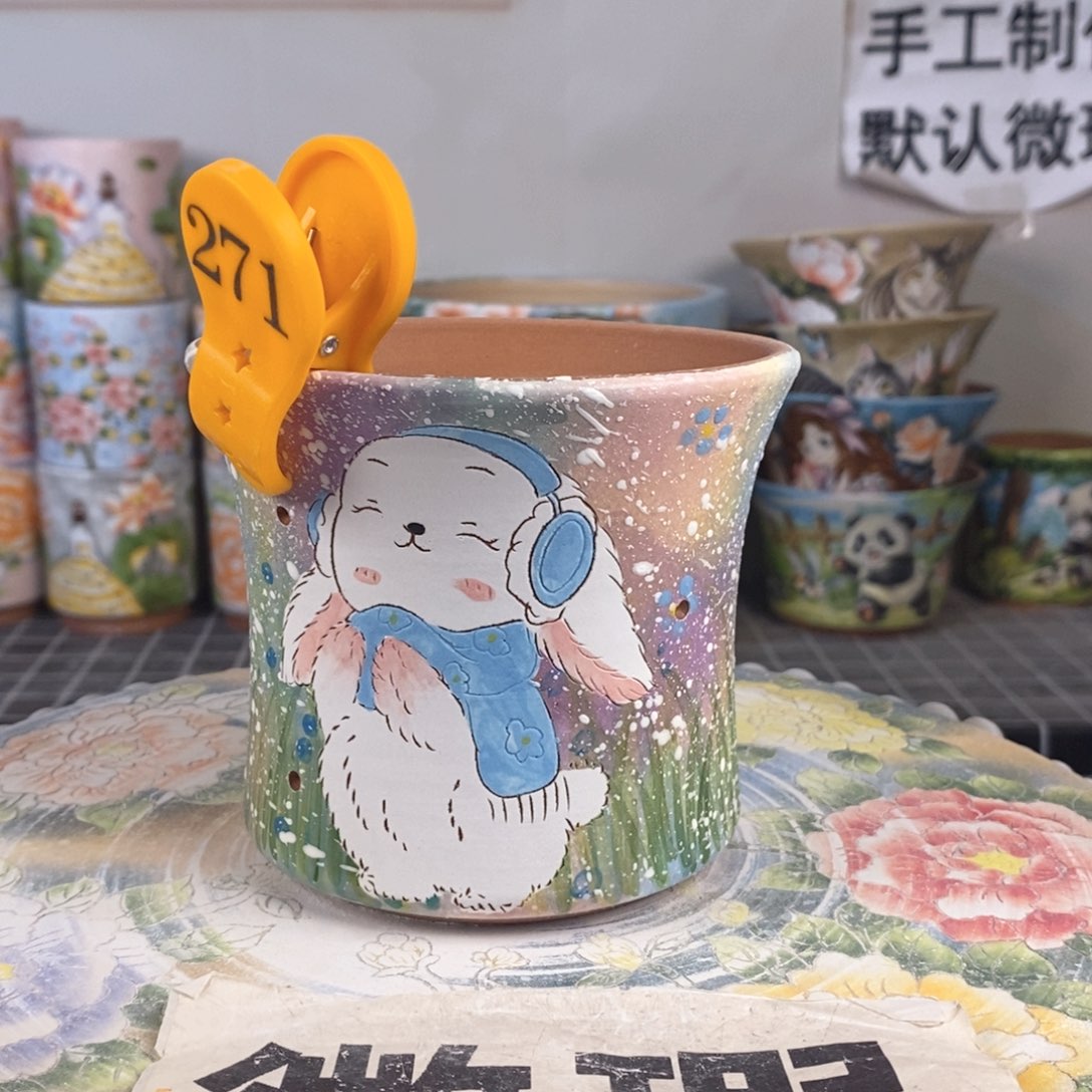 紫砂花盆红陶手绘花盆