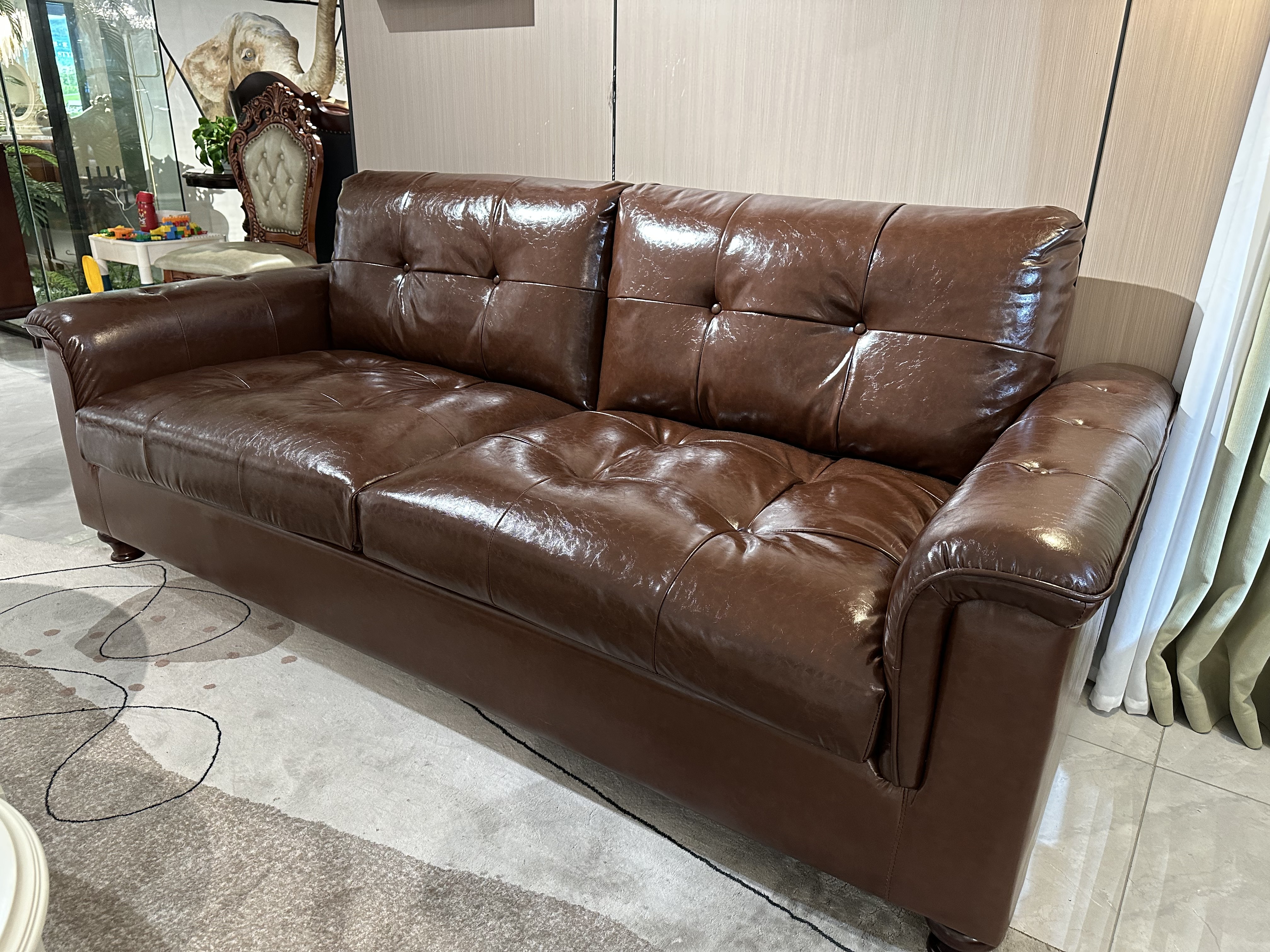 复古风油蜡皮沙发客厅小户直排设计2.25×1.0×0.9米