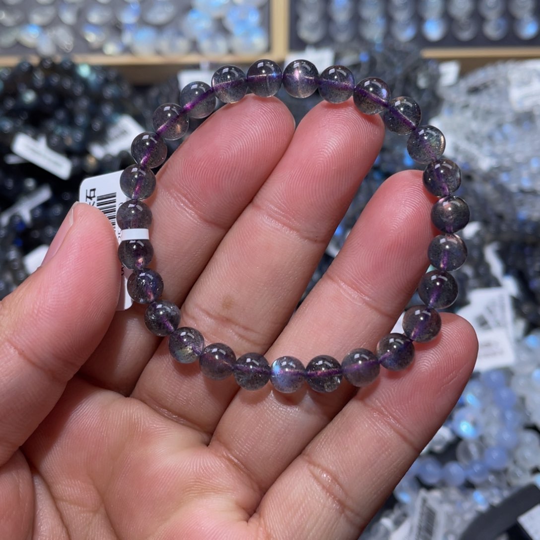 拉长石手链未镶嵌X****a紫光拉长石手链6.7m