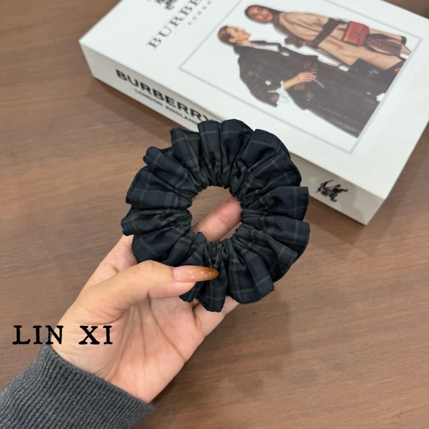 林兮原创复古棋盘格压边设计韩系优雅肠圈黑色高弹力发圈