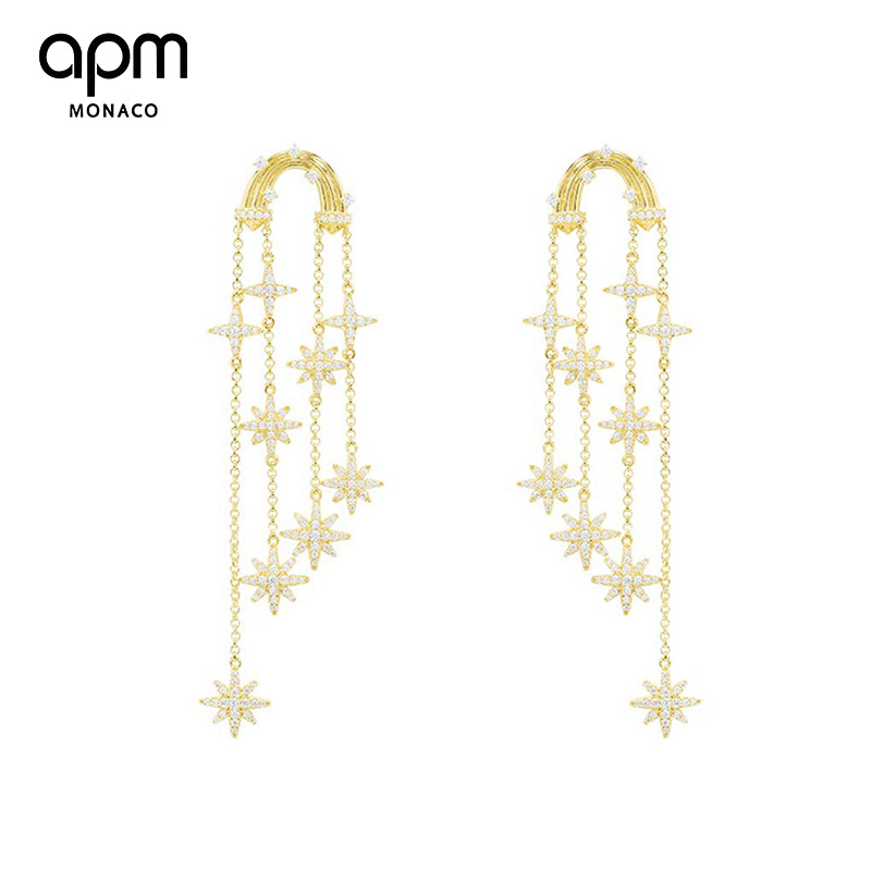 APM Monaco 合金合成锆石耳饰 流星垂坠耳环 YE14492OX