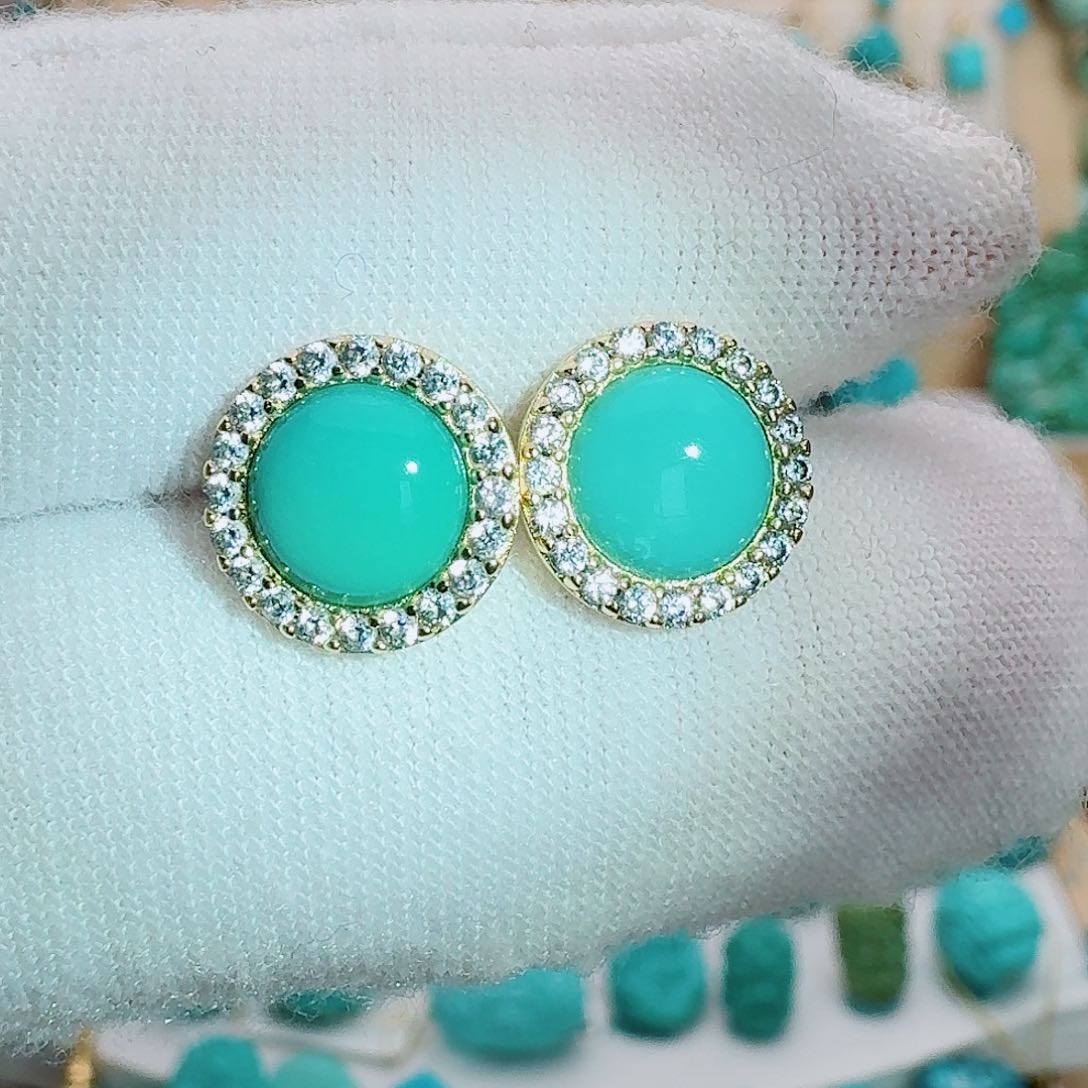 绿松石未镶嵌精致耳钉