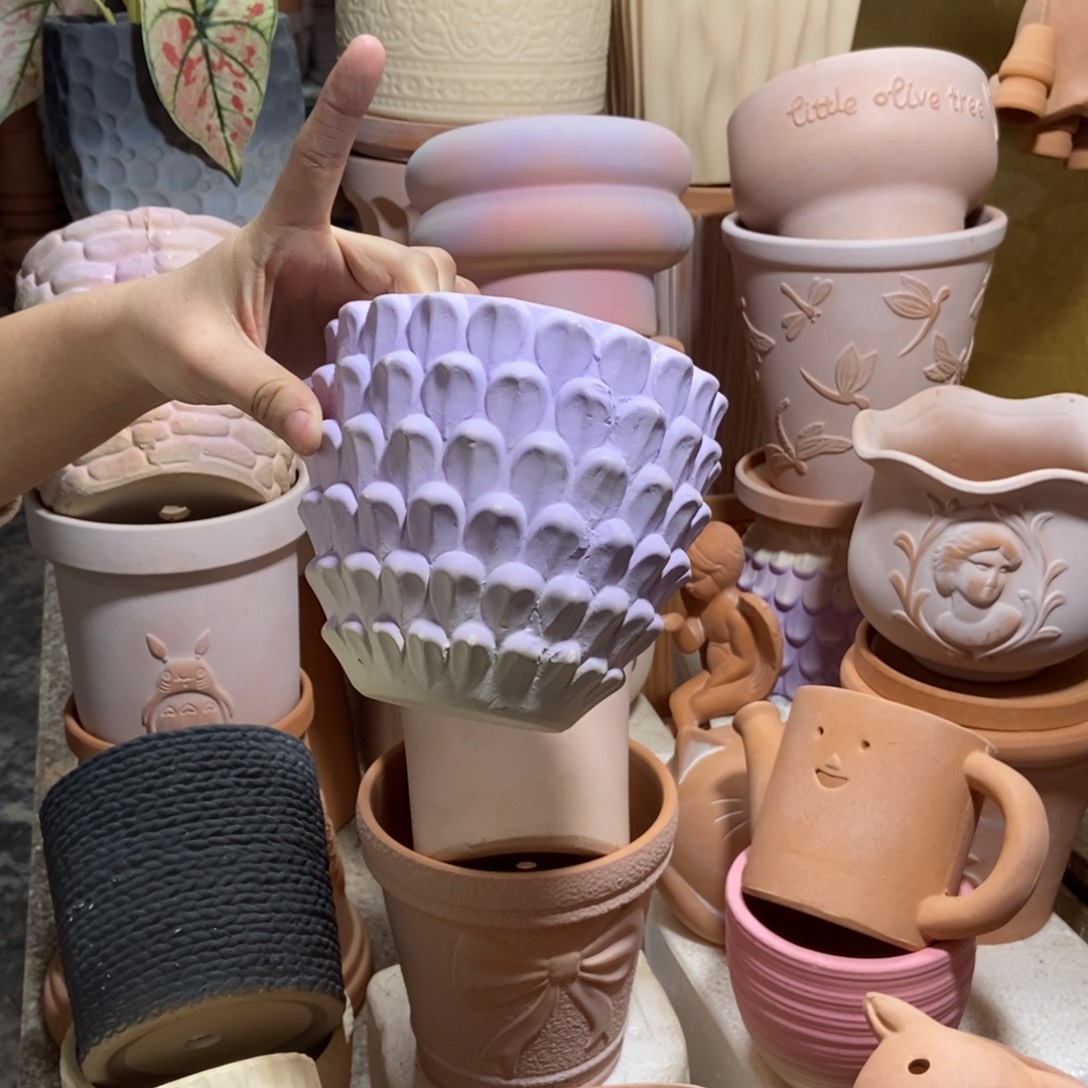 14×13紫色重花瓣 粗陶1个